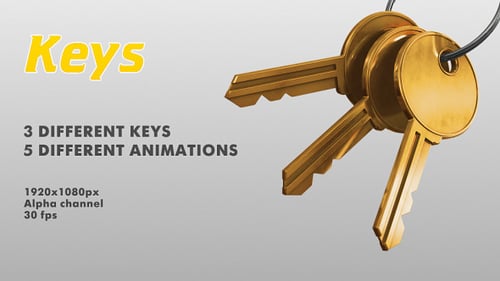 Golden 3D Animated Keys for Real Estate and Property