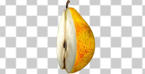 3D Animated Pear Rotating with Alpha Channel and Cut Half View