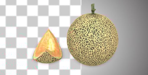 3D Animated Cantaloupe Melon and Slices with Alpha Channel