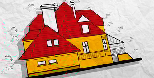 House Blueprint Design Animation on Crinkled Paper