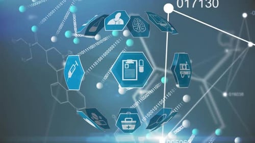 Medical icons and DNA double helix