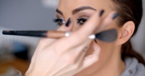 Woman Getting Makeup Applied With Brush Close Up