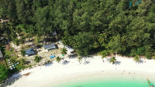 Tropical drone abstract shot of a summer white paradise sand beach and turquoise sea background in c