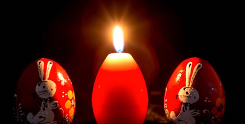 Egg Shape Candles And Two Wooden Eggs