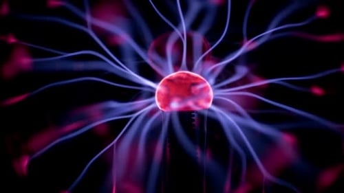 Close Up of a Pink and Blue Plasma Ball