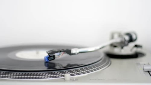 Close Up of Vinyl Record Spinning on Player
