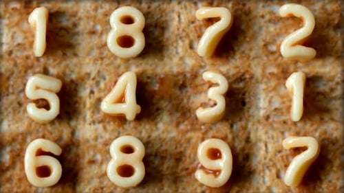 Number Pasta Arranged on Waffle Cracker