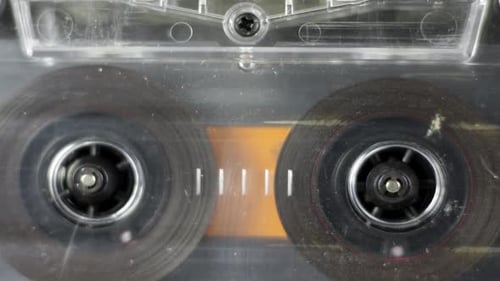 Audio Cassette Tape Spinning Close Up
