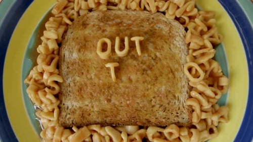 Pasta Shapes Spell Out 'Out to Lunch' on Toast