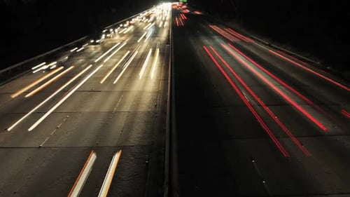 Highway Traffic Streaks at Night