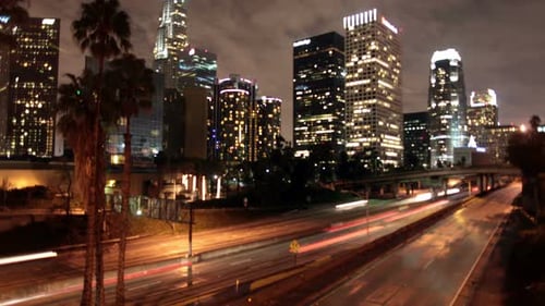 Traffic In Downtown Los Angeles At Night - 7