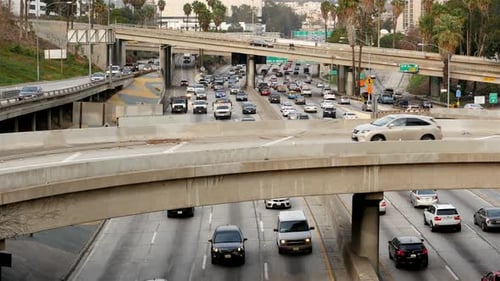 Traffic On Busy Freeway In Downtown Los Angeles California 19