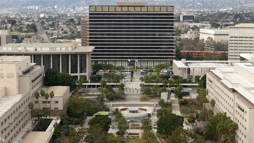 Zeitraffer des Dwp-Gebäudes von oben in der Innenstadt von Los Angeles 2