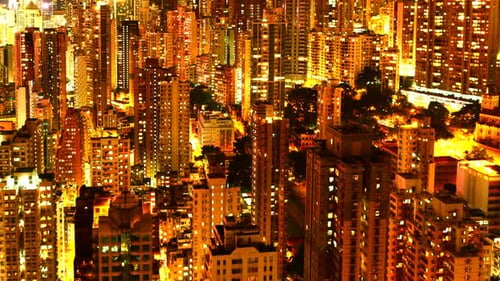 Zeitraffer-Pan der Skyline von Hongkong und Victoria Harbour bei Nacht - Hong Kong 1