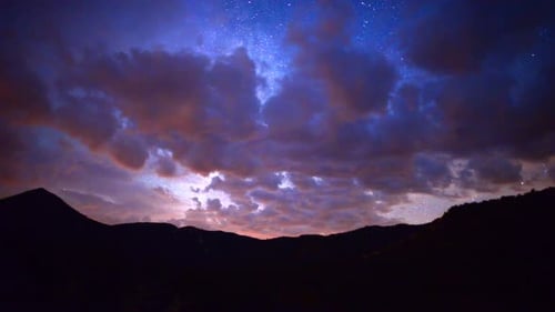 Time Lapse Pan Of Mountain Range At Night 2