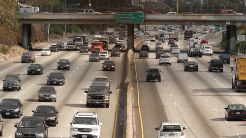 Traffic On Busy Freeway In Downtown Los Angeles California 8