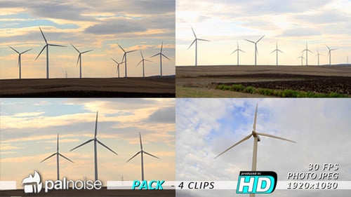 Row of Turbines Generating Energy at Sunrise