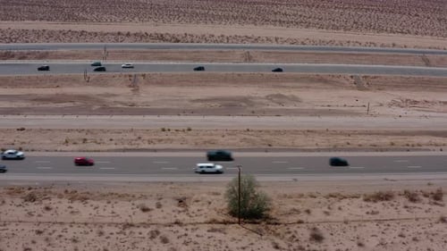 Aerial highway asphalt road. Aerial view of desert roads.