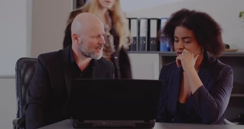 Team Collaborating on Laptop in Modern Office