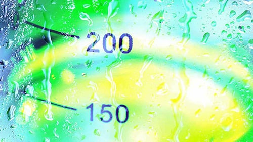 Water Droplets on Glass with Blurred Speedometer