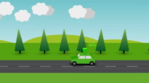 An electric car traveling to the house in the countryside for recharge.