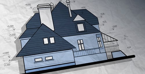 Animated House Blueprint Sketch Build-Up