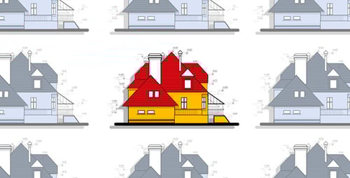 Animated House Blueprint Line Drawing and Color Reveal