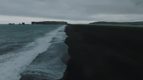 Iceland Black Sand Beach with Huge Waves at Reynisfjara Vik