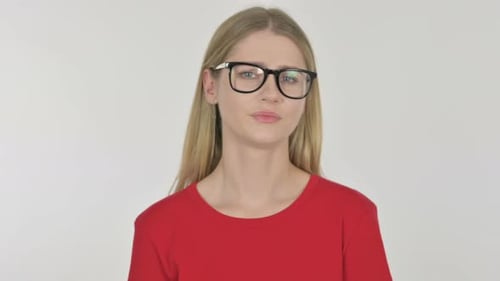 Denying Young Woman in Rejection on White Background