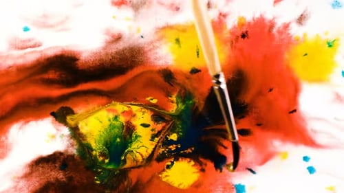 Psychoelic Abstraction Pinsel malt Muster in Aquarell auf nassem Papier, helle Flecken von