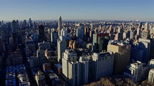 Flying Above Manhattan Buildings New York City