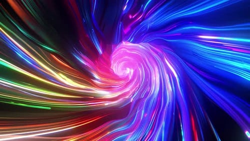 Dynamic Neon Light Trails Through Abstract Sci-Fi Tunnel