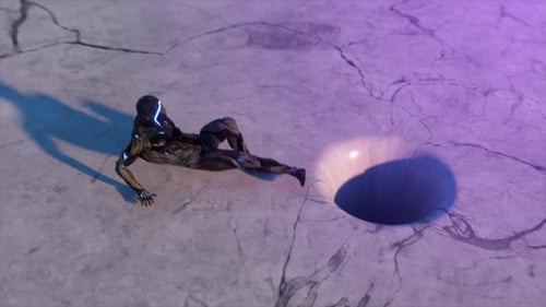 The Alien Character Resists the Pull of a Black Hole with a Moving Marble Texture