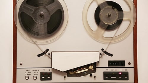 Vintage Reel-to-Reel Tape Recorder Playing Sound