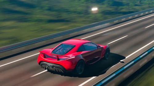 Police chase. A red sports car is eluding a police officer. High-speed vehicles.