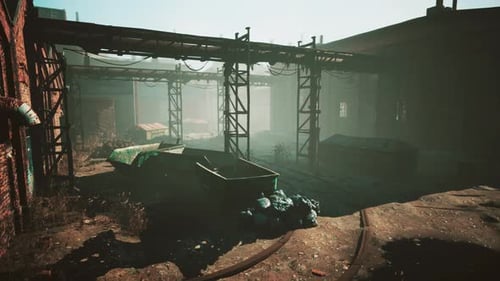 Abandoned Old Building with Rusty Iron Constructions