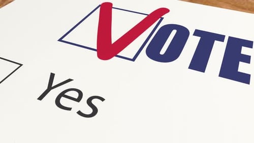 Animated Voting Ballot with Checkmark and Pen Selecting 'No'