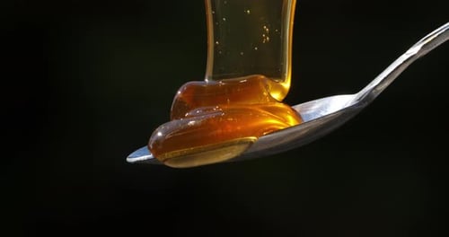 Honey Pouring On Spoon