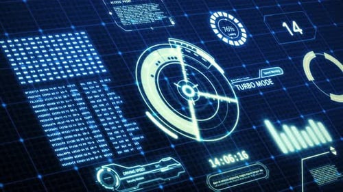 Futuristic Heads-Up Display with Digital Data and Graphs