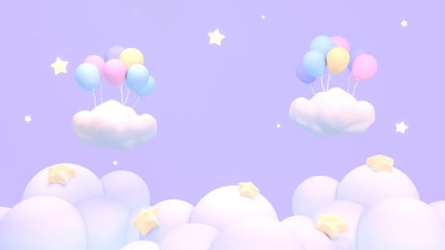 Cute Pastel Balloons and Clouds Floating in Dreamy Sky Animation