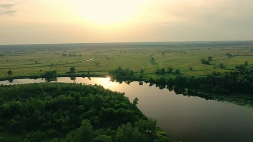 Aerial View of the River Flying Over the River