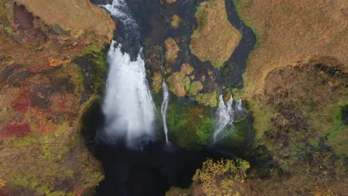 Aerial View of Waterfall and River in Nature