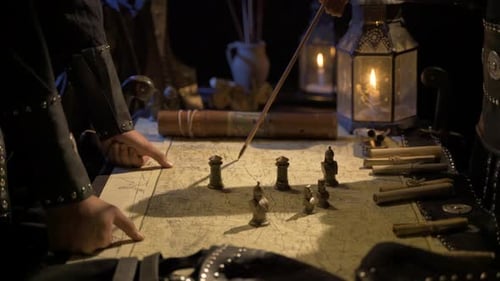 Historical Figures Planning Strategy with Map and Lantern