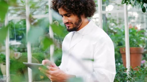 Man using digital tablet