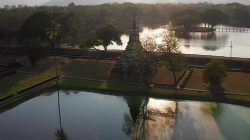 Aerial View of Wat Mahathat Buddha and Temple in Sukhothai Historical Park