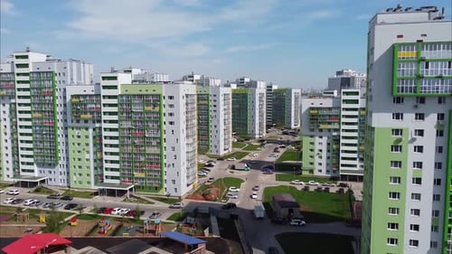 View of Modern Apartment Buildings with Bright Colorful Facades From a Bird's Eye View, a New