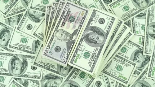 Pile of United States Fifty and One Hundred Dollar Bills