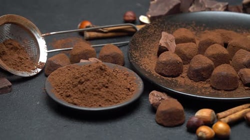 Luxurious Chocolate Truffles with Cocoa Powder and Hazelnuts