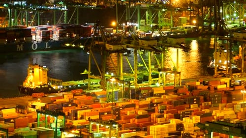 Time lapse of container cargo shipping port in Singapore