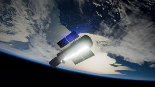 Hubble Space Telescope Orbiting Earth in a Futuristic View